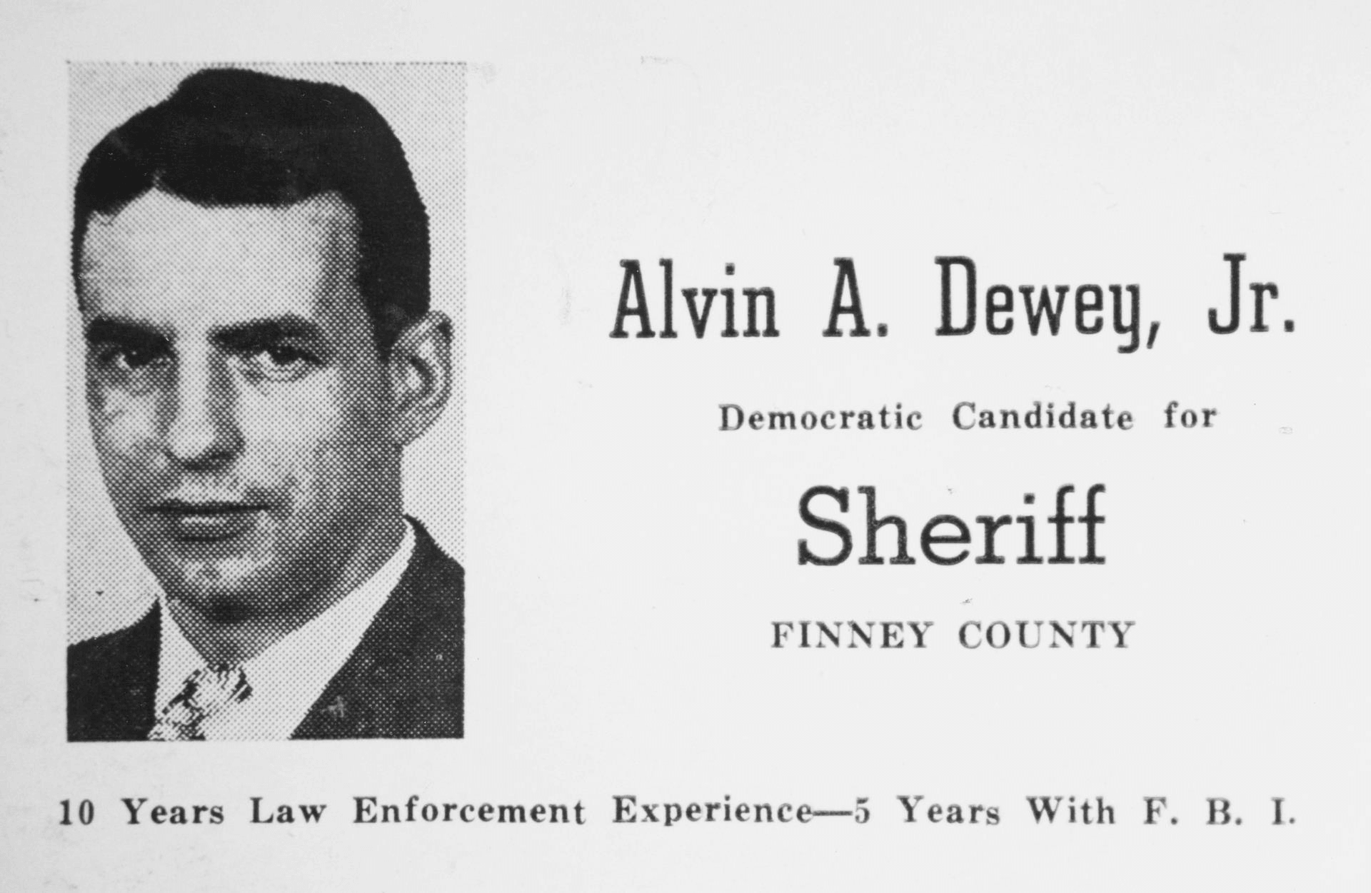 Dewey's card for election for Sheriff